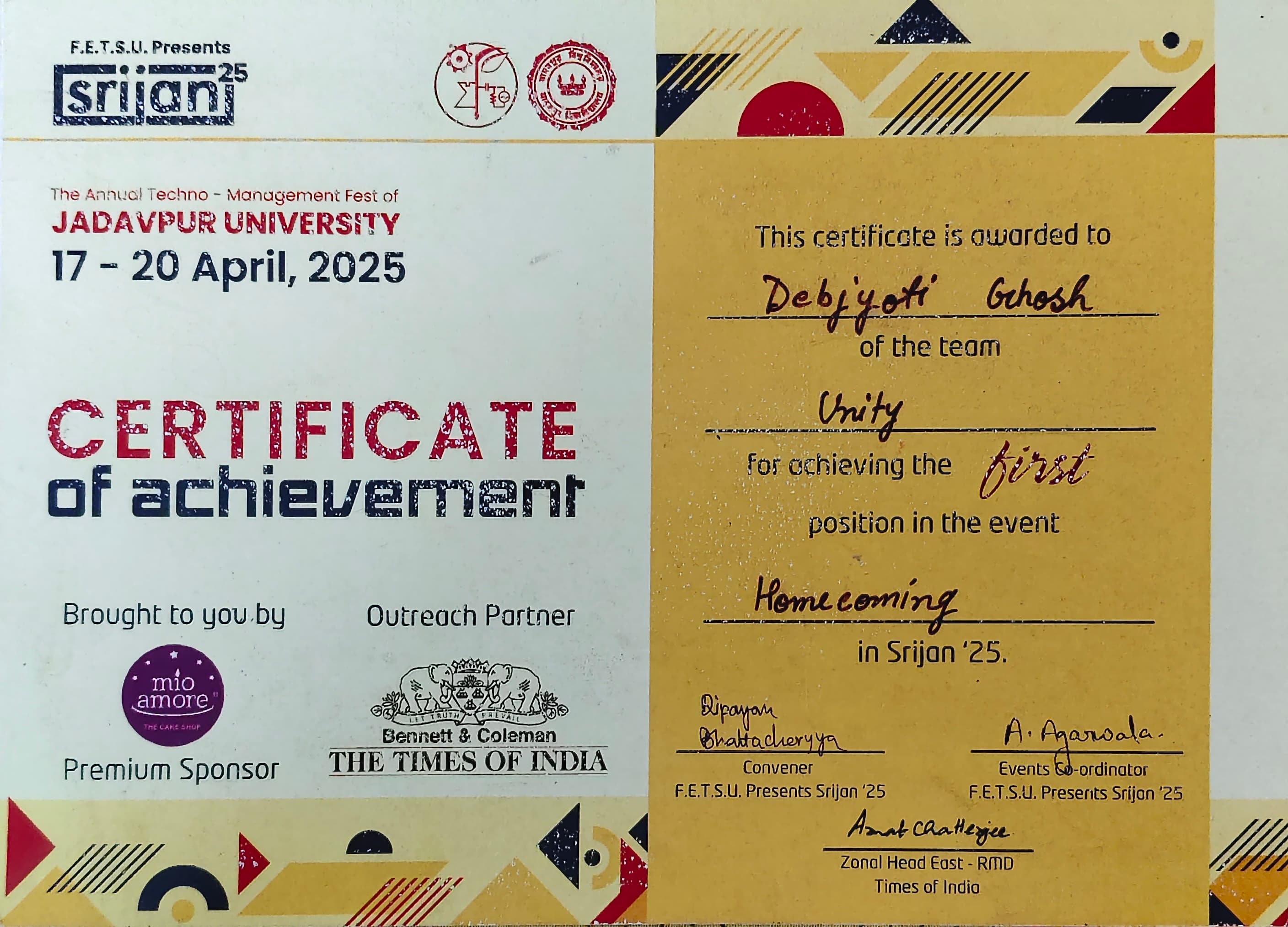 Srijan'25 Homecoming – 1st Place