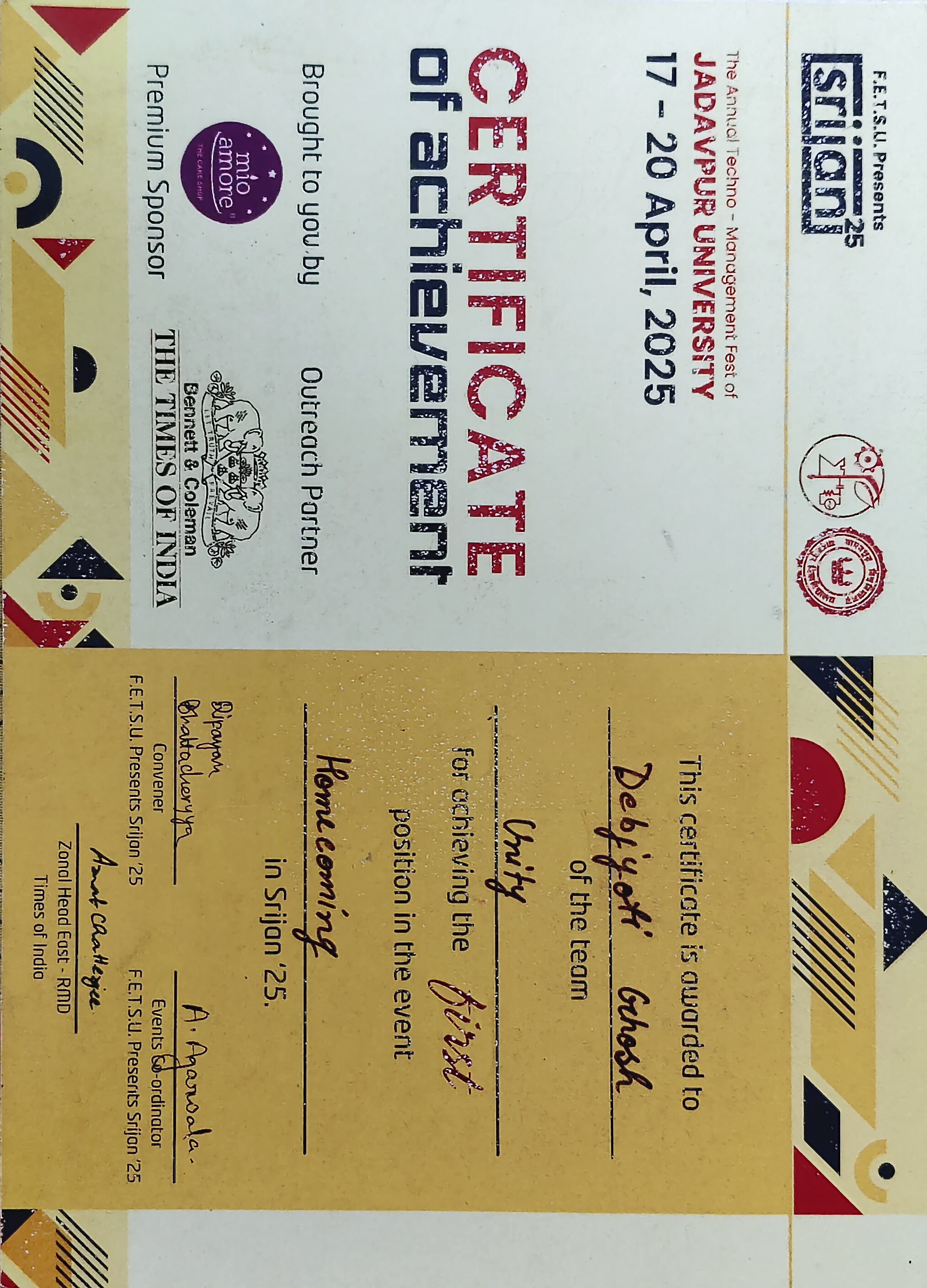 Srijan'25 Homecoming – 1st Place